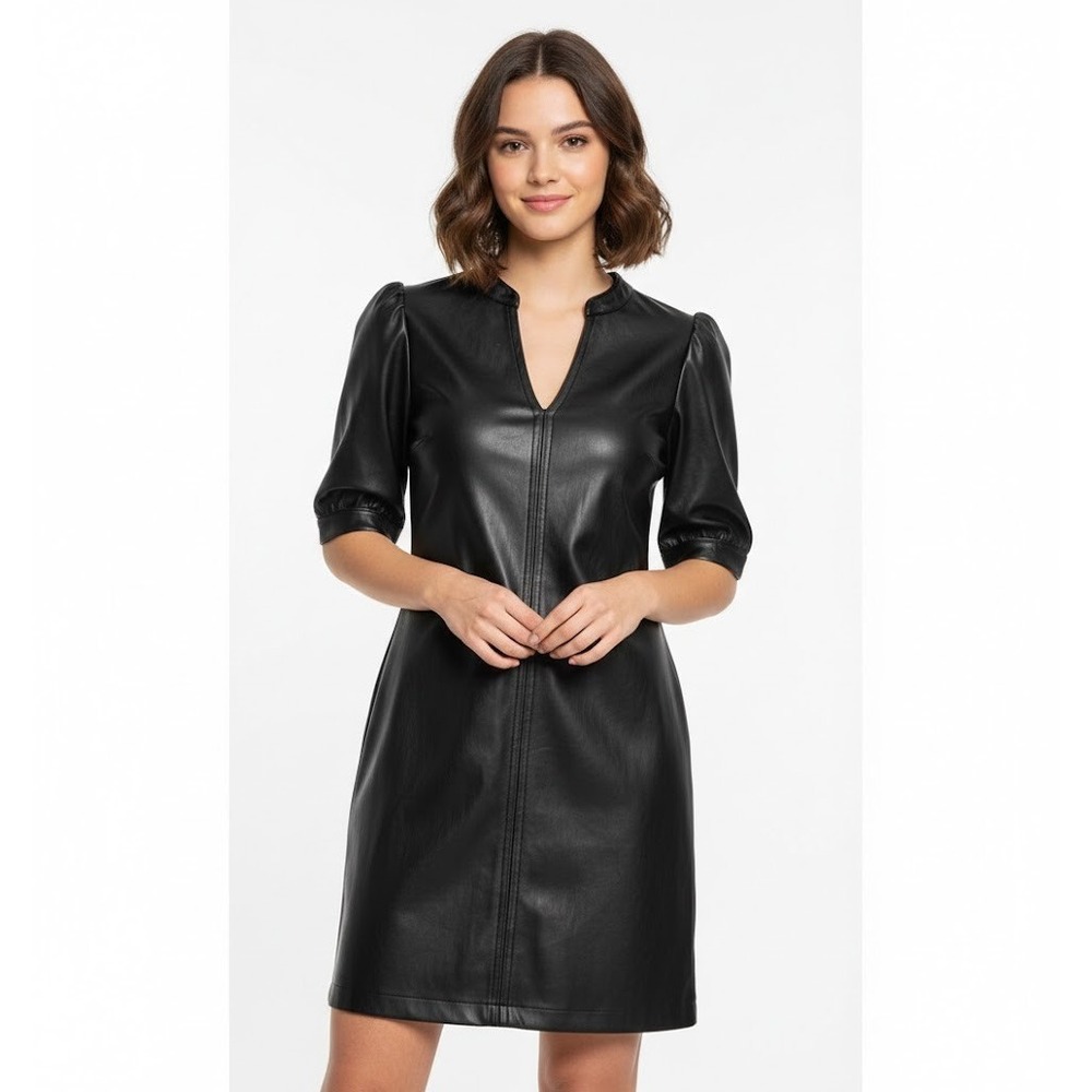 Steve Madden Jane Puff Sleeve Faux Leather Mini Dress Black Size S